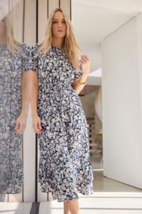 Lts Tall Blue Woven Floral Tie Waist Midaxi Dress 8 Lts | Tall Women's Floral Dresses